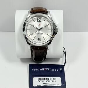 Tommy Hilfiger 1791377 White Dial Brown Leather Strap 45MM Men’s Watch
